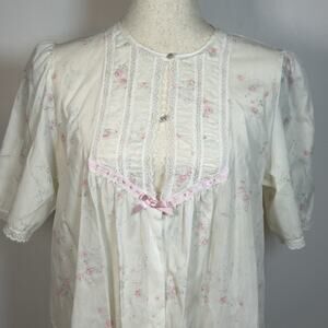 Barbizon Floral Nightgown Large White Pink Pleated Lace Trim Night Dress Chemise